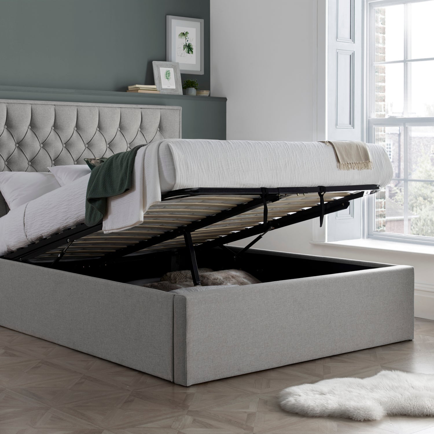 Wilson Grey Fabric Ottoman Bed