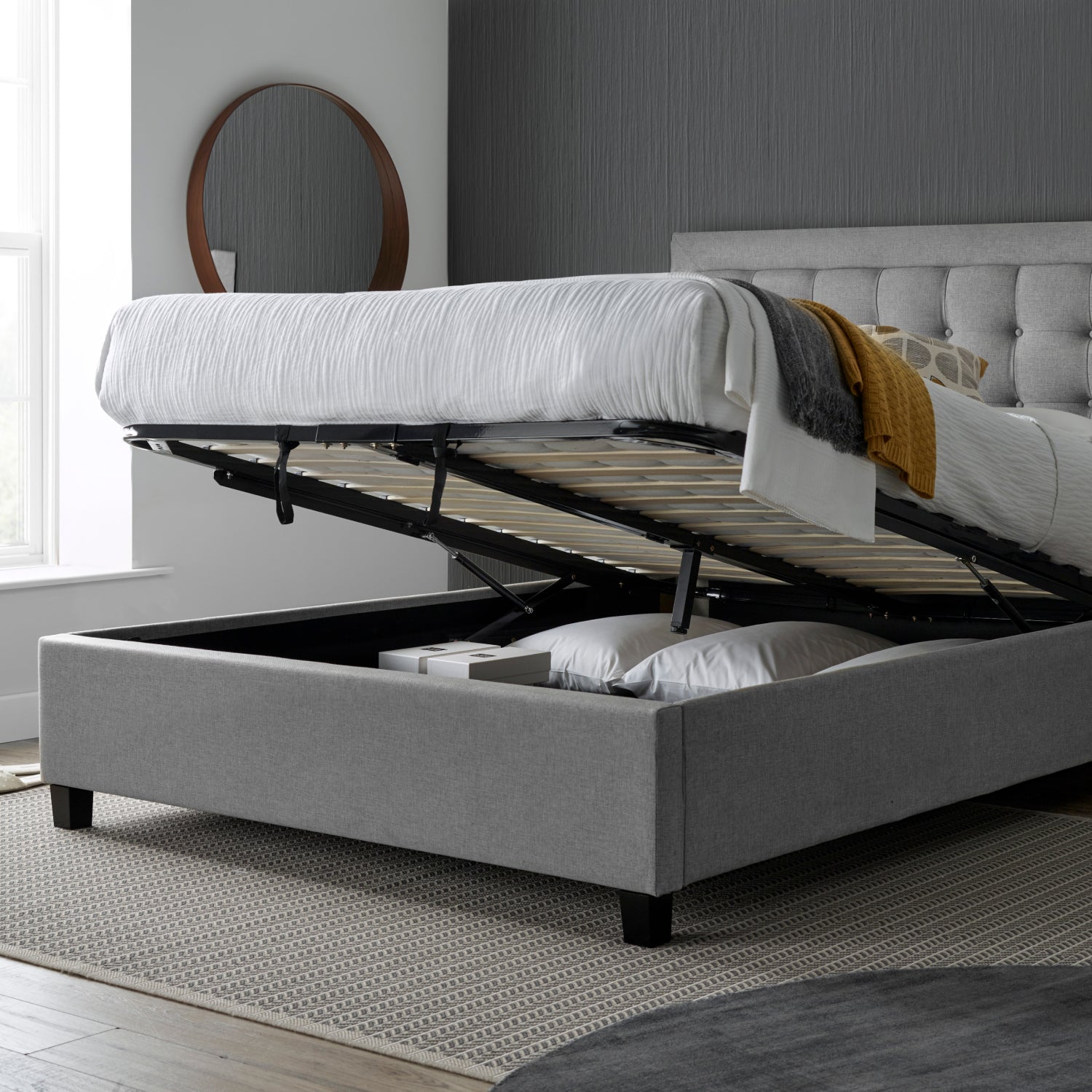 Brandon Grey Fabric Ottoman Bed