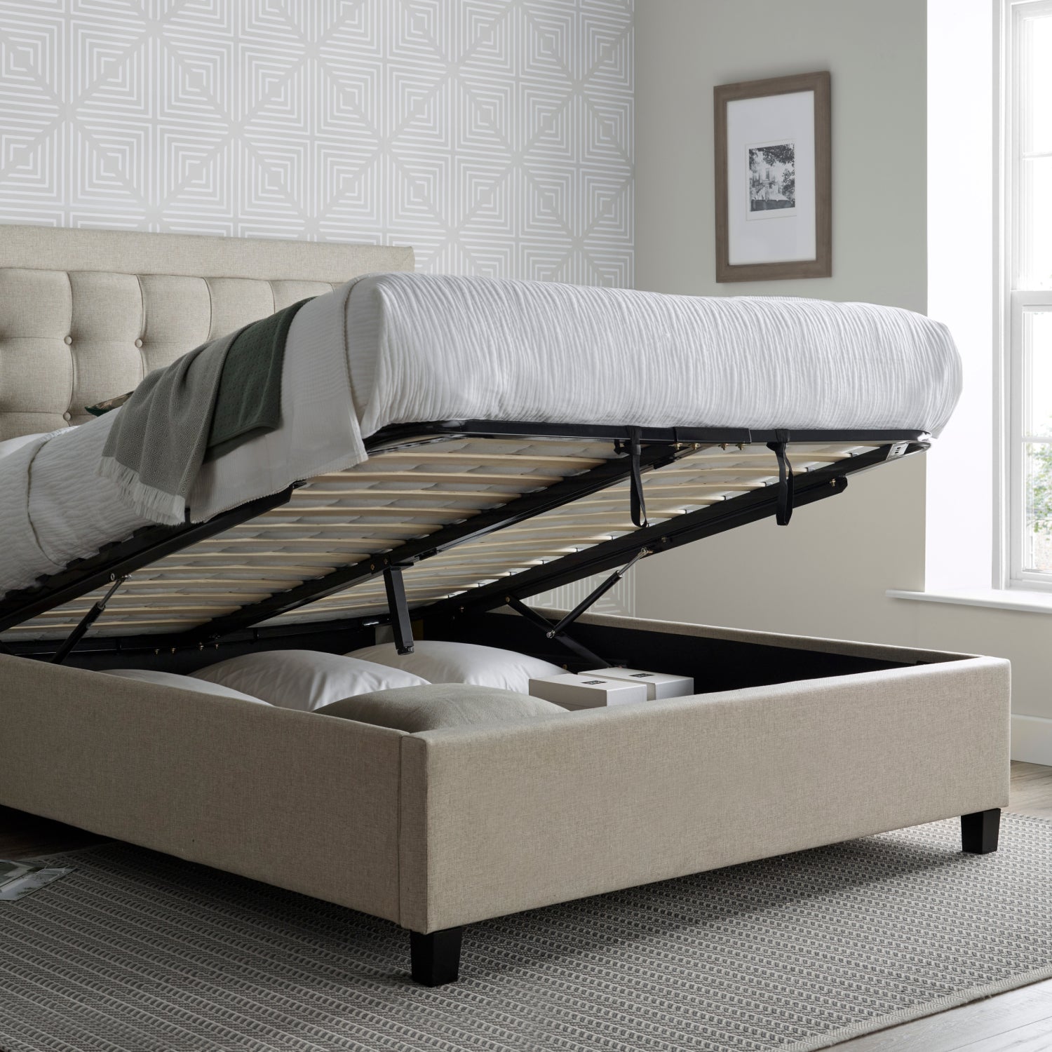 Brandon Oatmeal Fabric Ottoman Bed