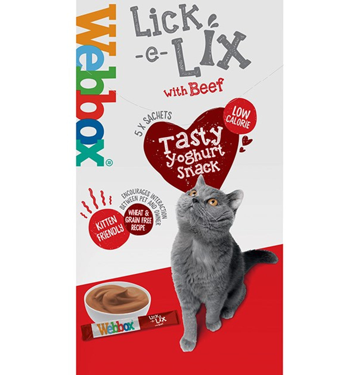 LICK E LIX BEEF TASTY YOGHURT CAT KITTEN TREAT SNACK 5 X 15G SACHETS
