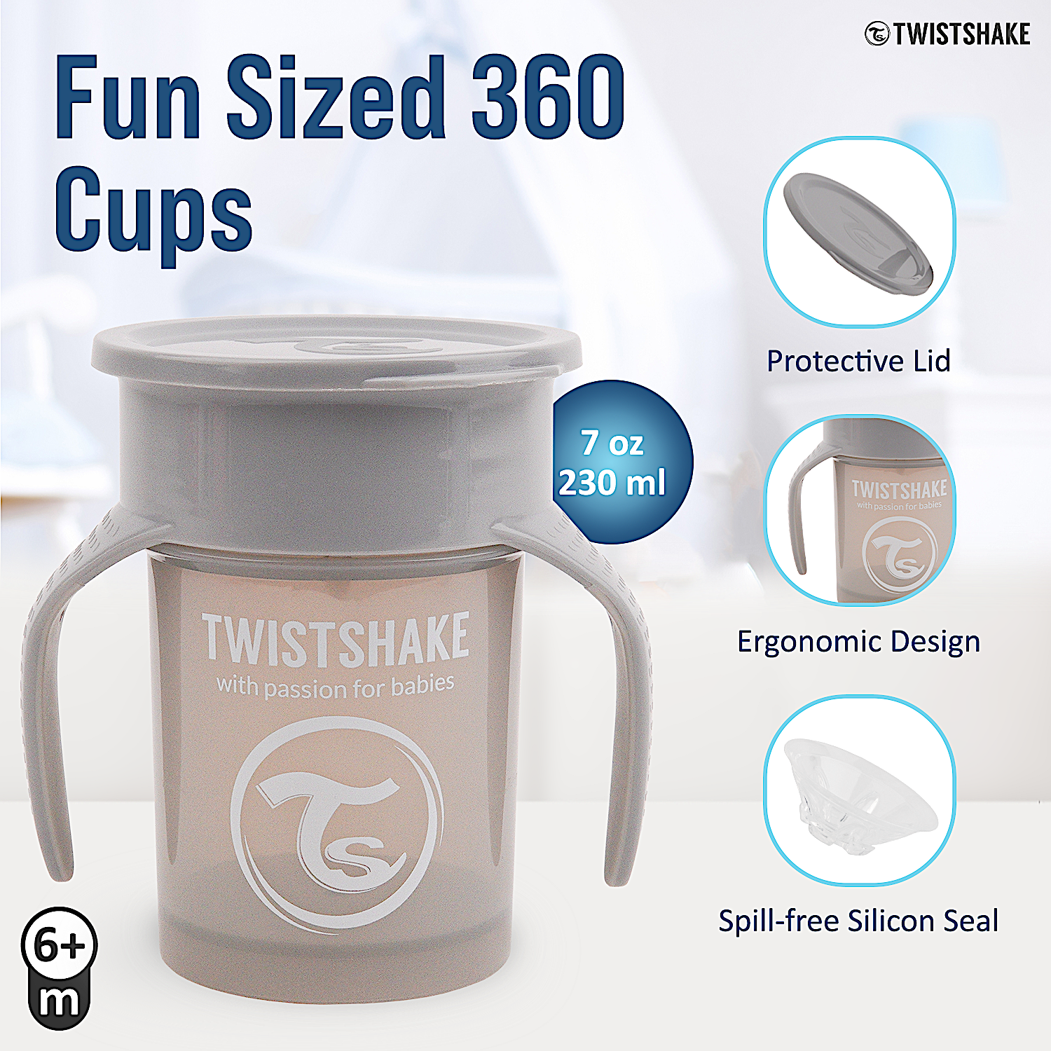 Twistshake 360° Trainer Cup – 6+m – Grey