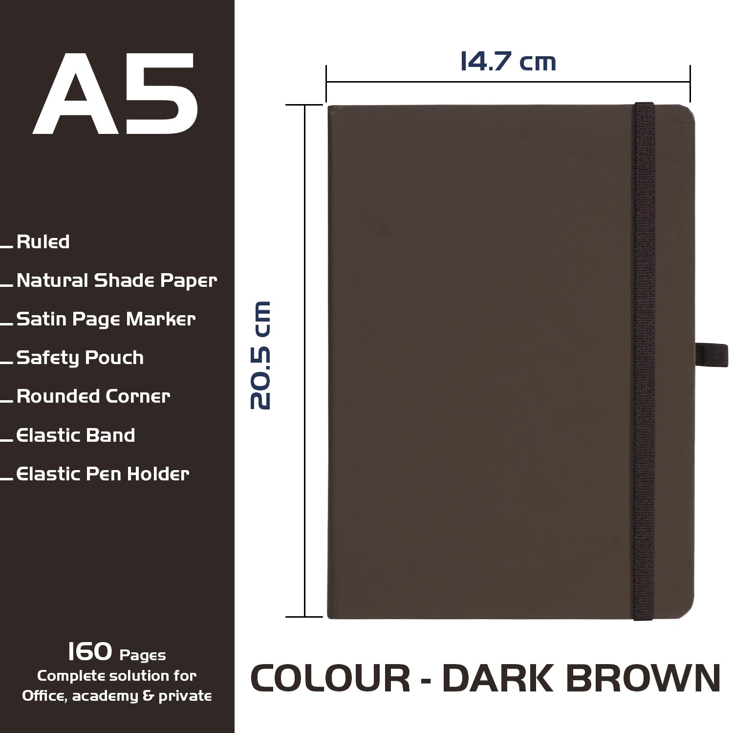 Wilson A5 Journal Notebooks, 160 Pages, Dark Brown, Pack of 2