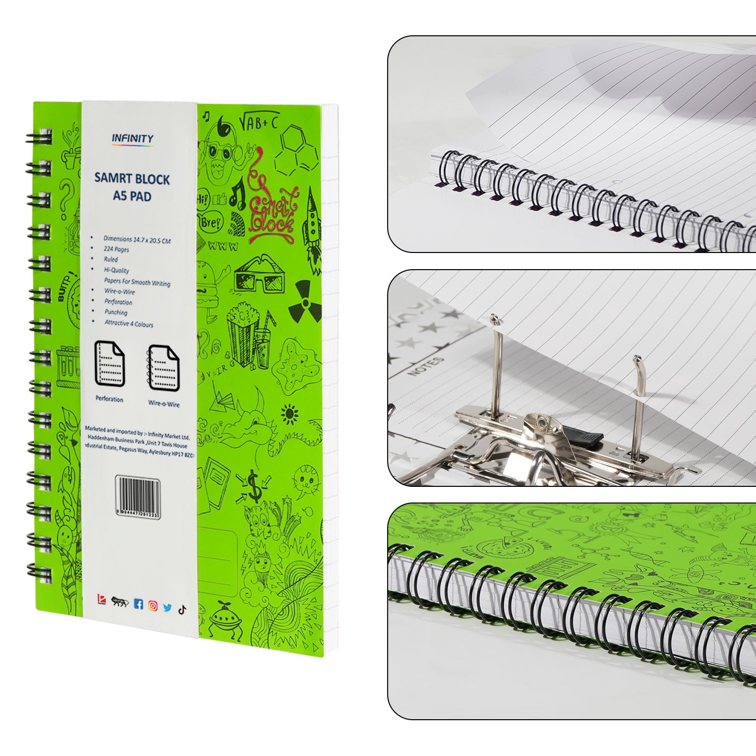 Smart Block Lined Spiral Journal Notebook, 224 Pages (Green)