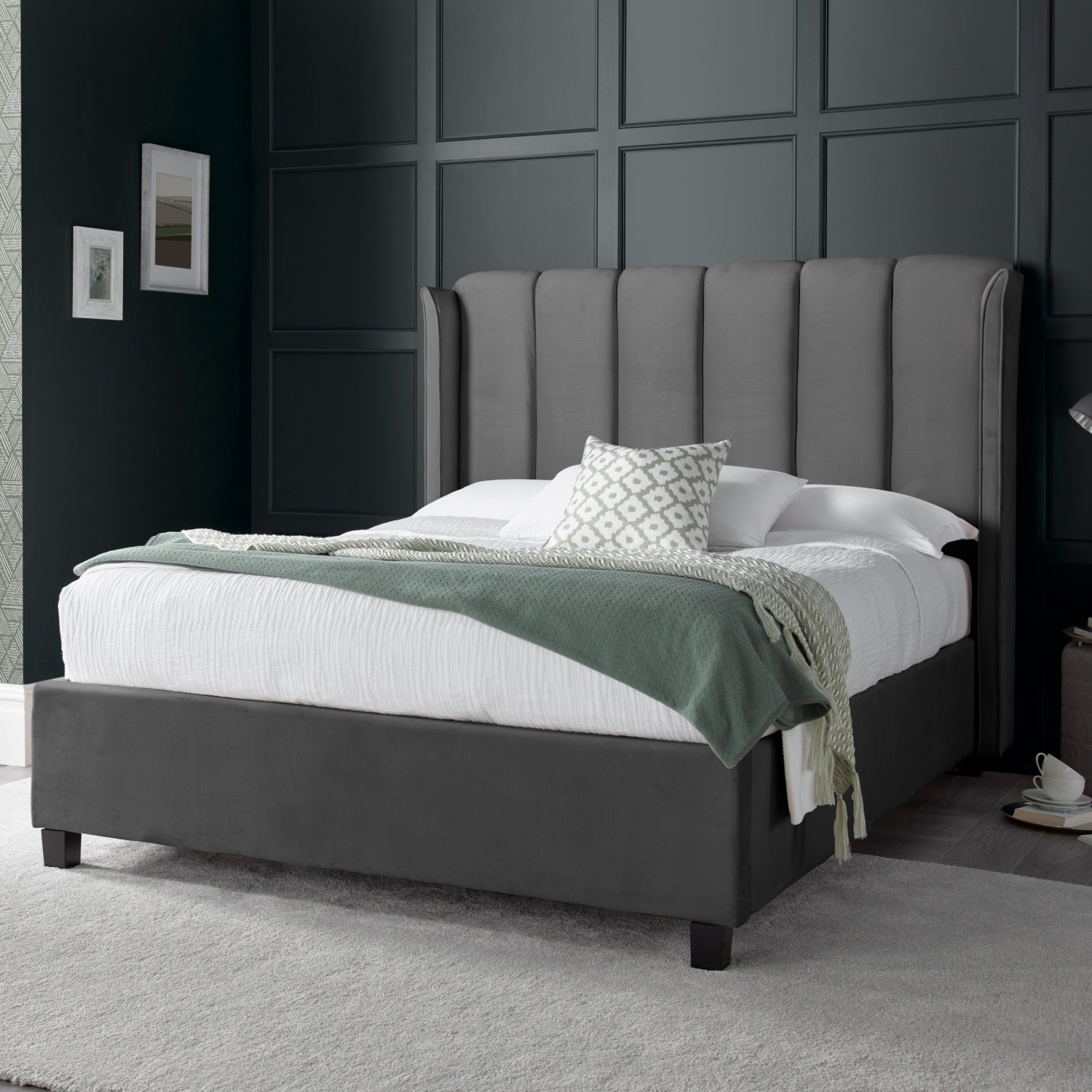 Aurora Grey Velvet Ottoman Bed
