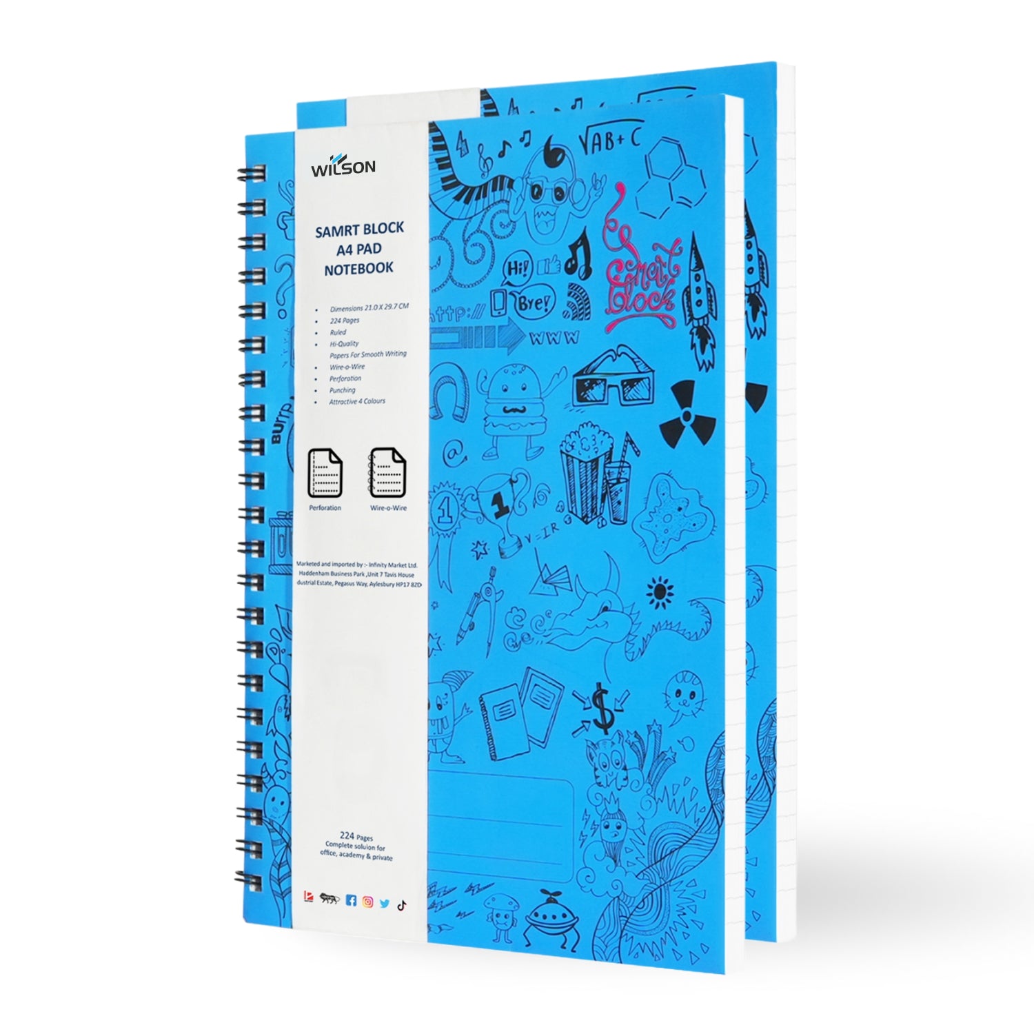 Smart Block Lined Spiral Journal Notebook, 224 Pages (Blue)