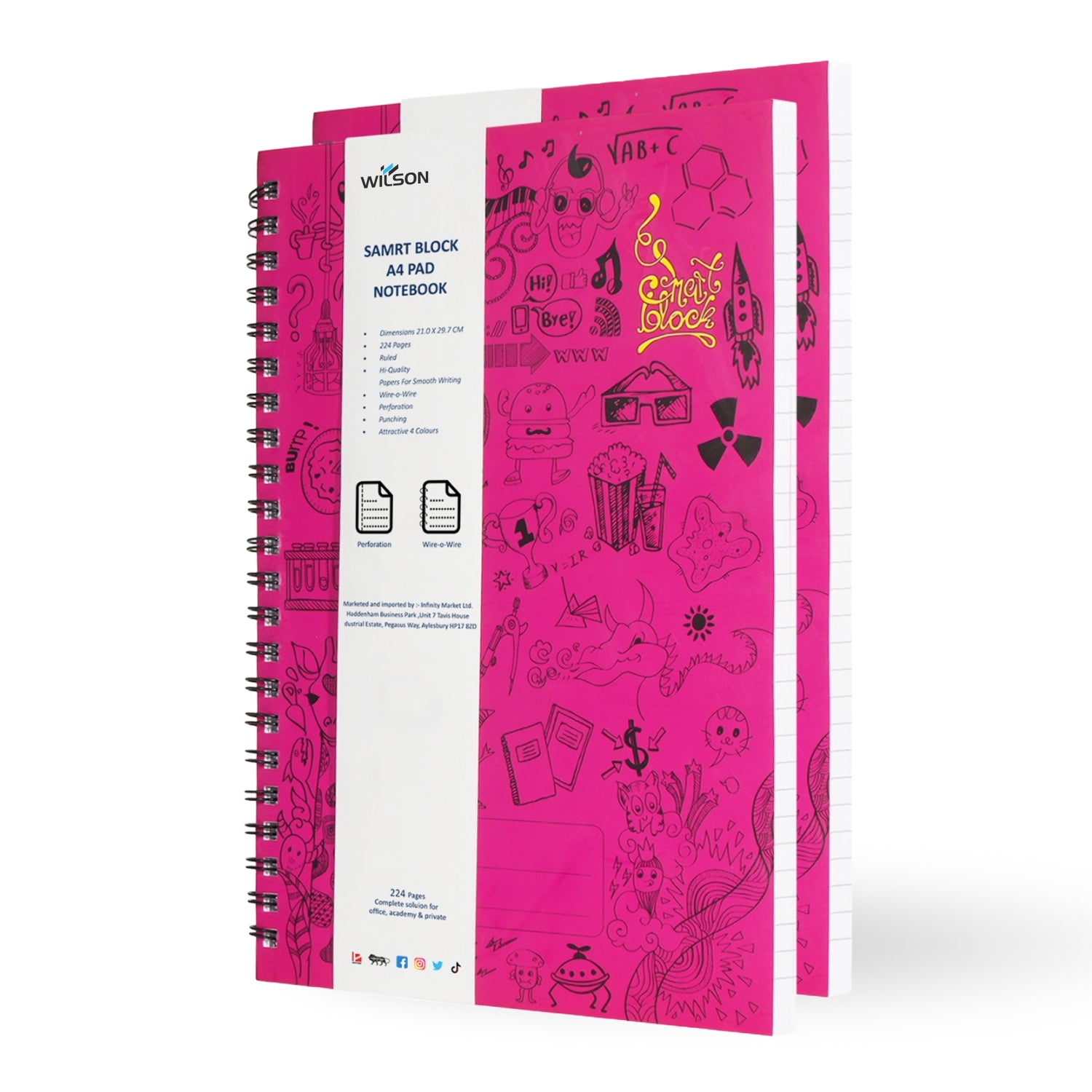Smart Block Lined Spiral Journal Notebook, 224 Pages (Magenta)