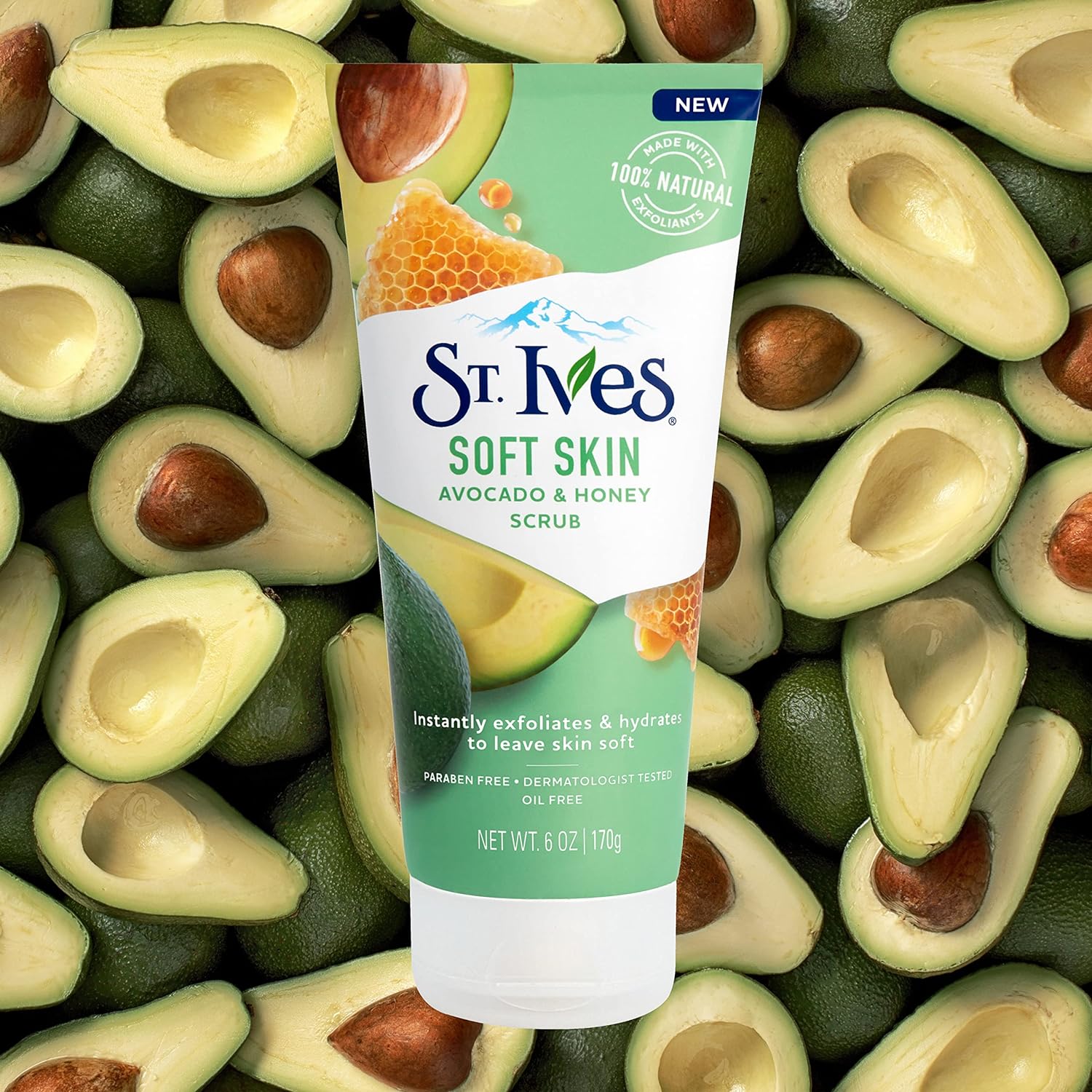St. Ives Soft Skin Face Scrub Moderate Exoliation For Soft, Smooth Skin Avocado & Honey Dermatologist - Tested, PETA - Approved Skin Care, 100% Natural Exfoliants 6 oz / 170gm 6 Count - Infinity Market