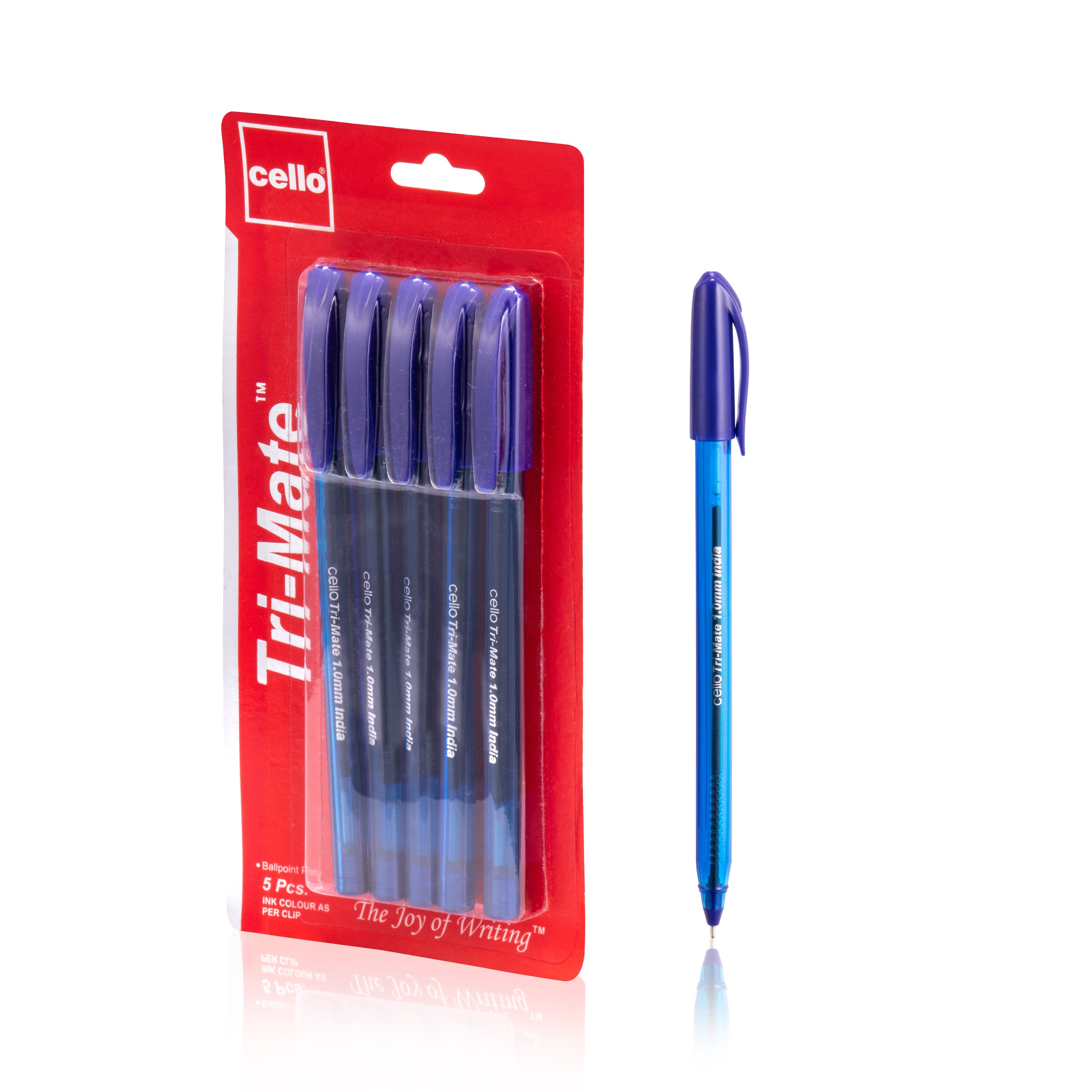 Cello Tri-Mate Ballpoint Pens – 1.0MM – Black, Blue & Red – Pack of 5