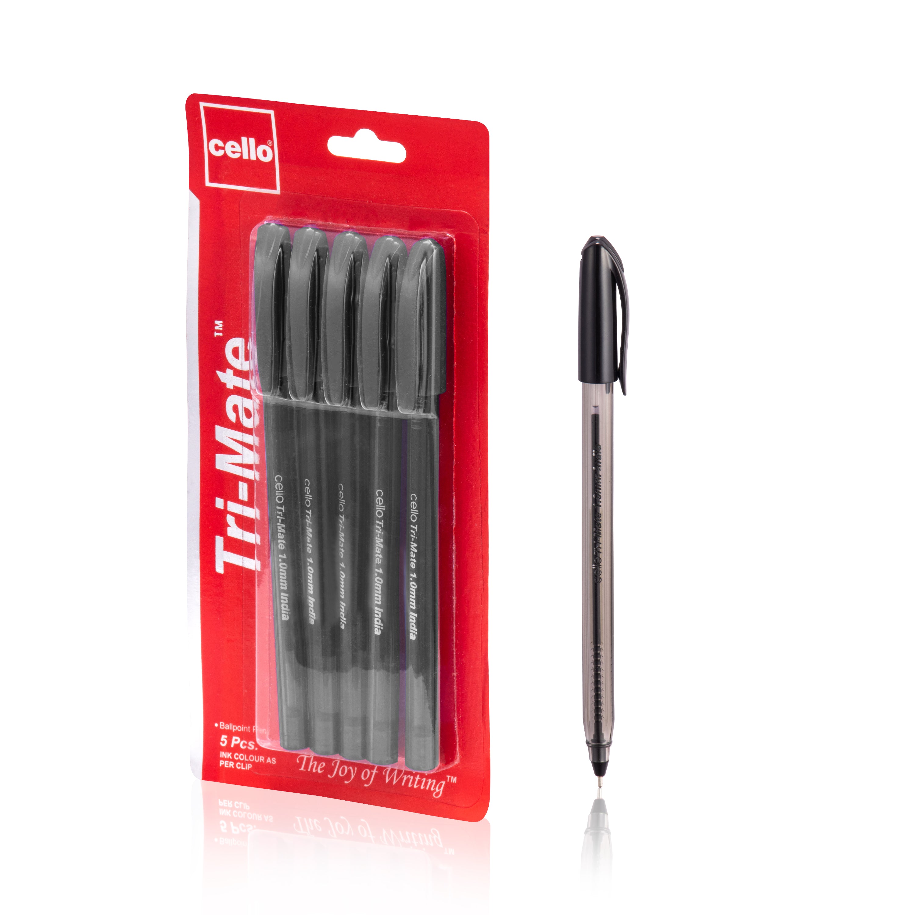 Cello Tri-Mate Ballpoint Pens – 1.0MM – Black, Blue & Red – Pack of 5