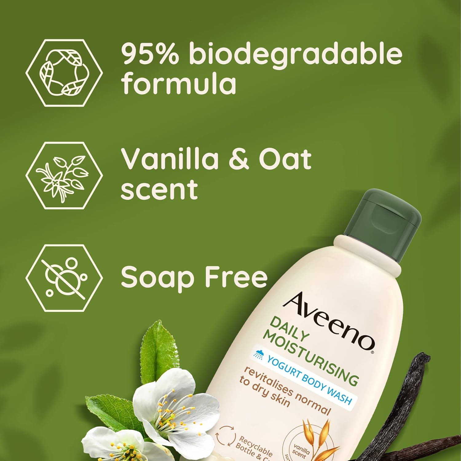 Aveeno Daily Moisturising Yogurt Body Wash, Vanilla & Oat Scent, 300ml