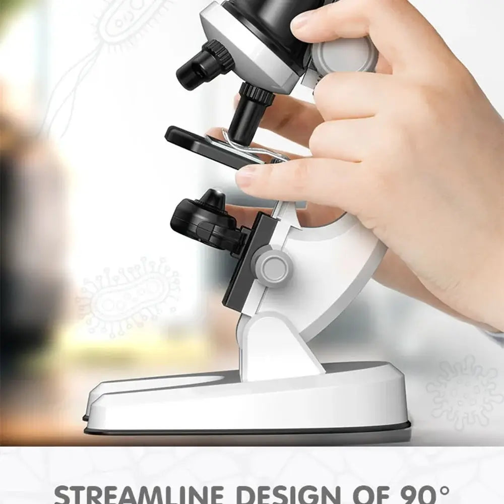 Child using Mini Microscope Toy for hands-on science exploration, educational gift for kids aged 12+, 1200x magnification.