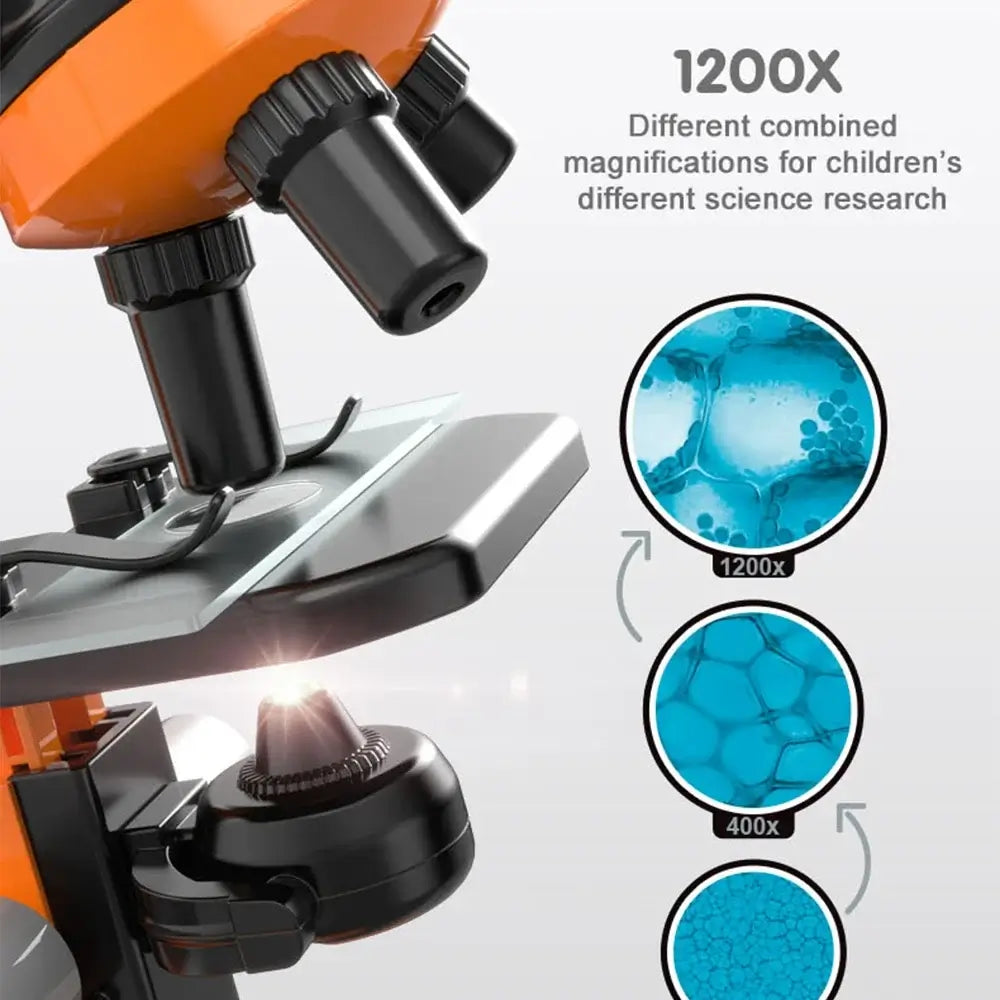Mini microscope toy 1200x magnification showcasing different scientific observations for kids' educational exploration
