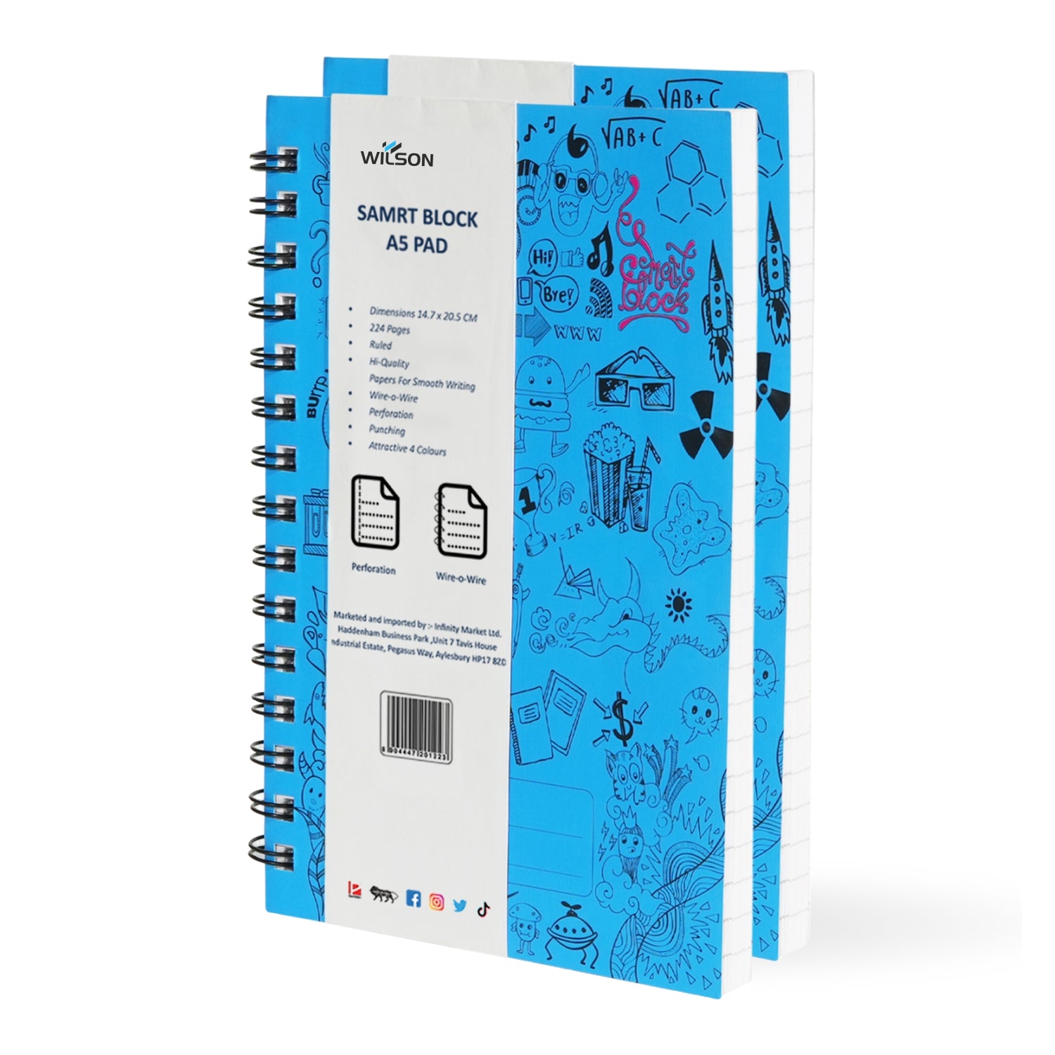 Smart Block Lined Spiral Journal Notebook, 224 Pages (Blue)