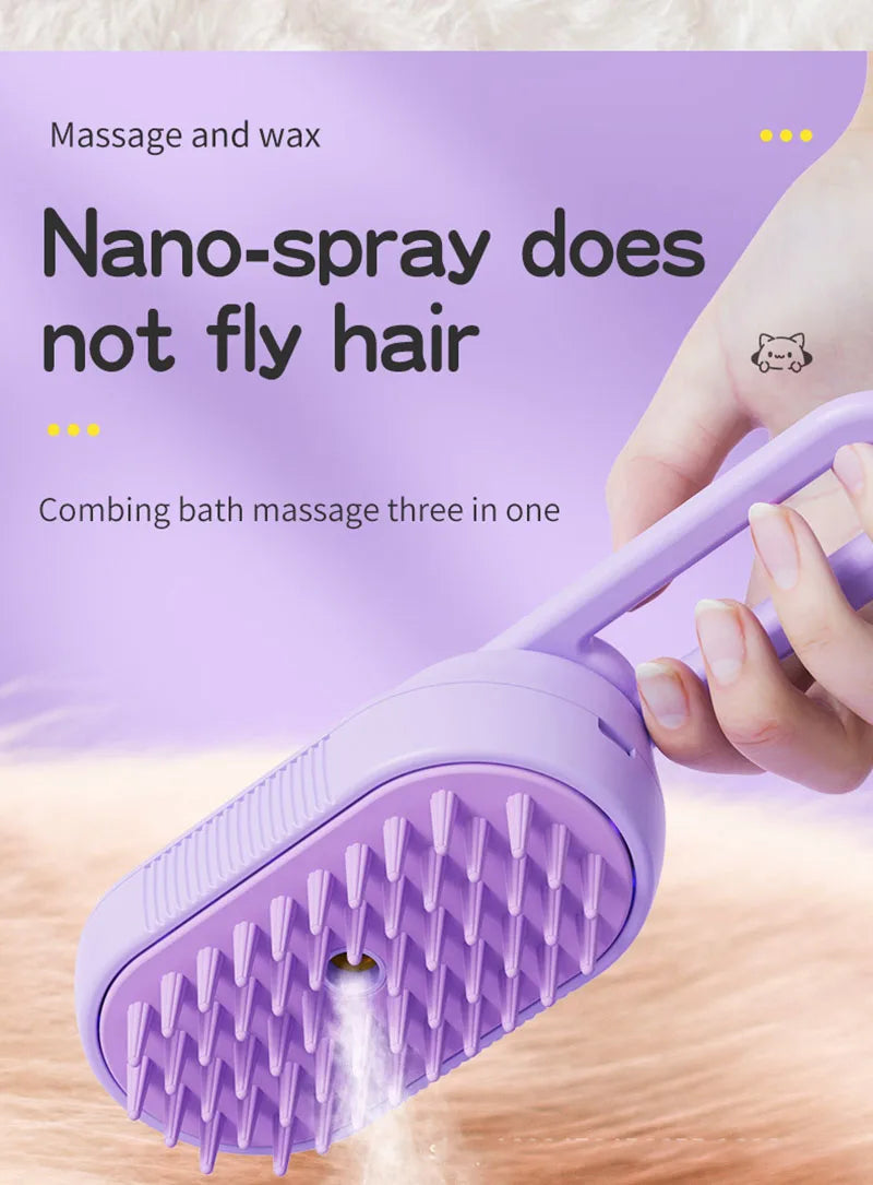 3-in-1 Electric Steamy Dog Brush – Pet Grooming, Massage & Hair Removal