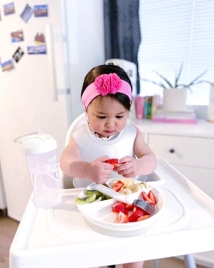 Twistshake 2X Baby Bibs with Crumb Tray, Waterproof, 4+ Months, Pastel Grey/White - Infinity Market